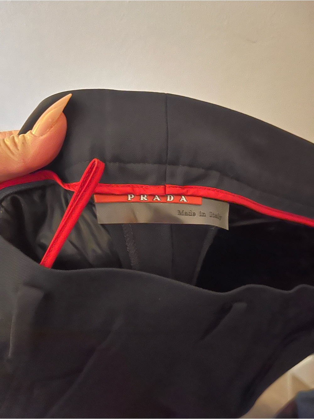 Prada Black nylon pants with Red Piping